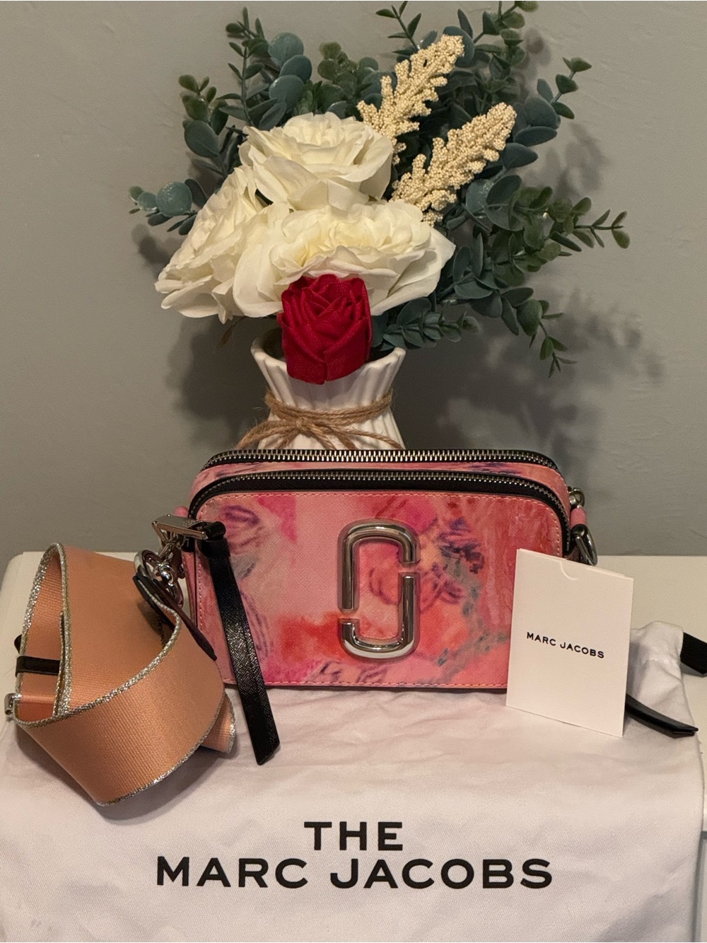 Marc Jacobs Pink Marble Snapshot Crossbody Bag